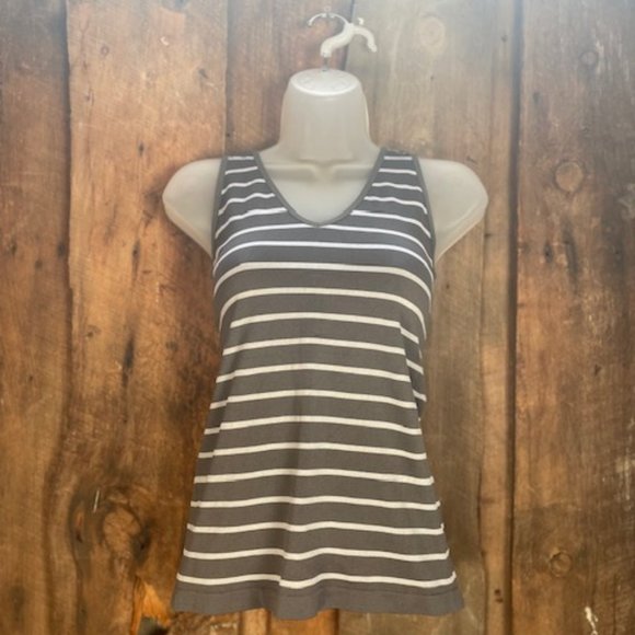 Soho Apparel Grey and White Stipe Tank Top - Picture 2 of 12